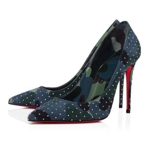 Christian Louboutin Camouflage Studded Pointed Toe Pumps with Red Soles